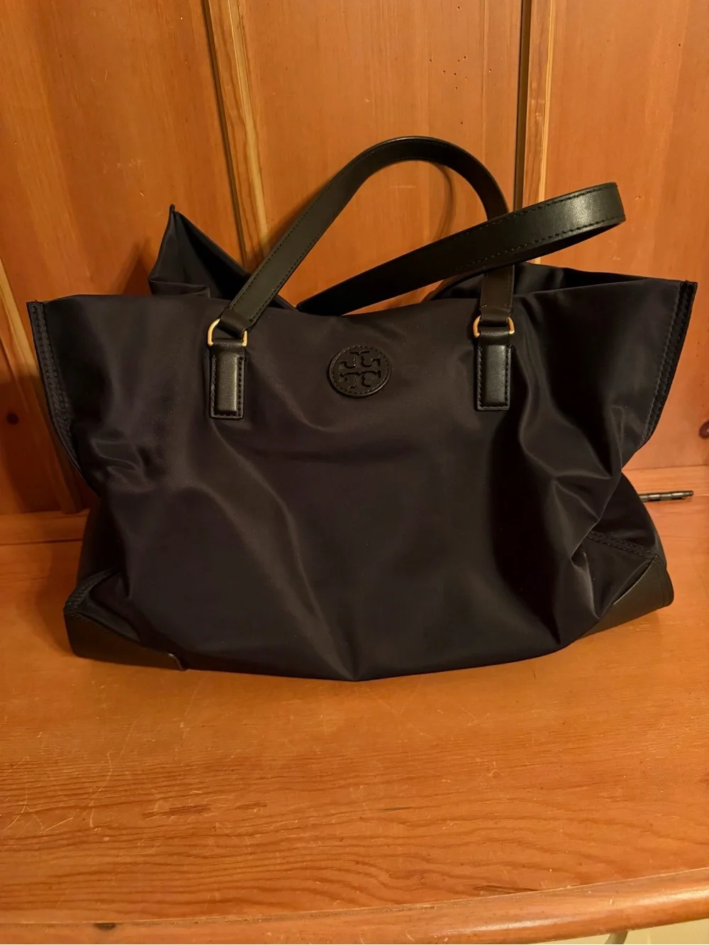 Tory Burch Black Nylon Tote with Leather Handles